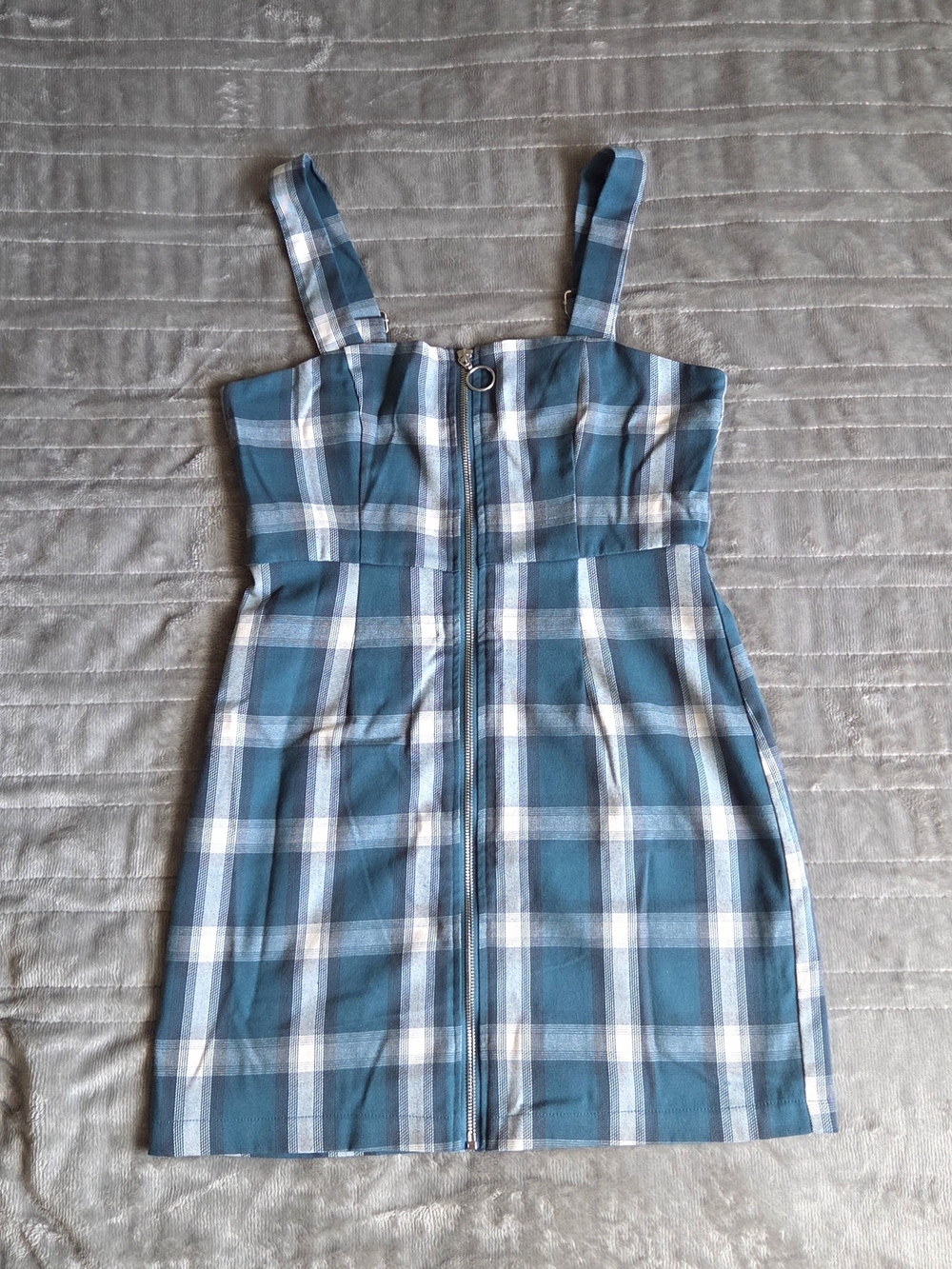 Forever 21 Green and White Plaid Zip-Front Mini Dress